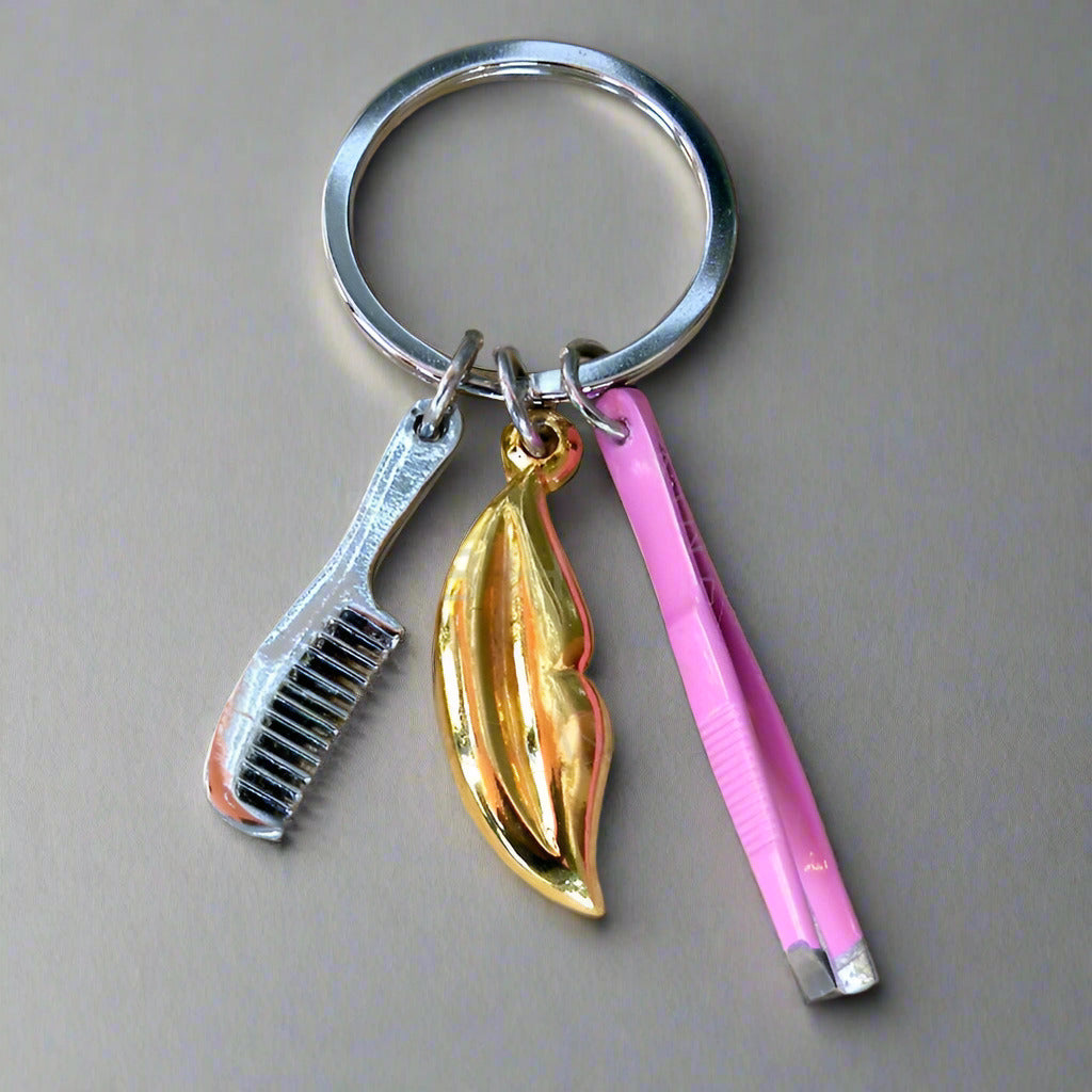 Beautician Charms Keychain - Lips-Tweezers-Comb