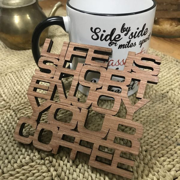 Coffee Theme Wooden Coasters - Set of 4
