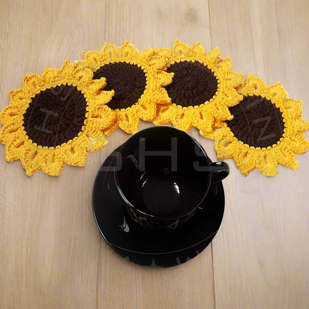 Crochet Coasters - Handmade Sunflower Shaped