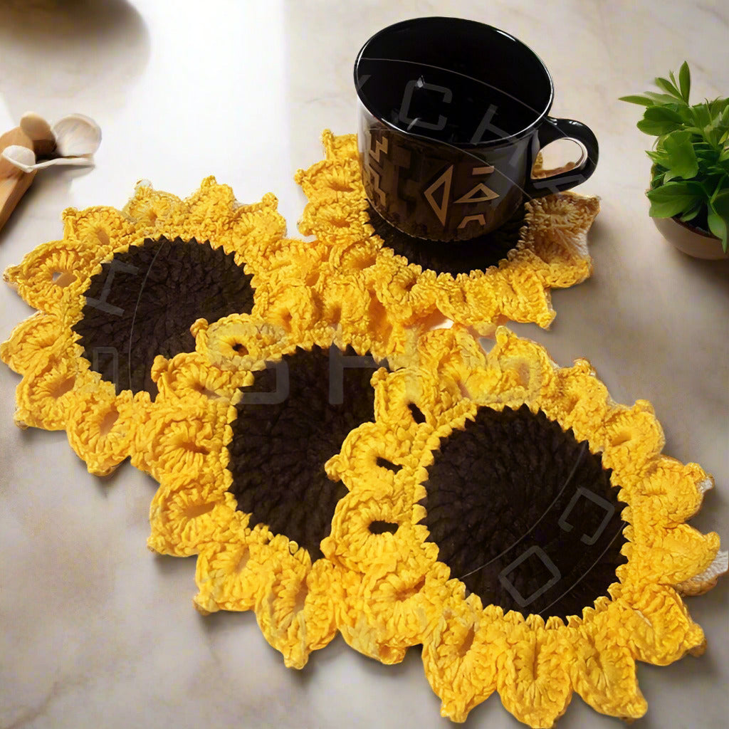 Crochet Coasters - Handmade Sunflower Shaped