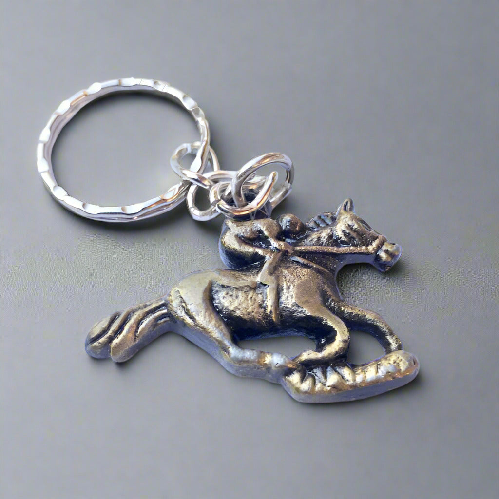 Miniature Derby Horse and Jokey keychain