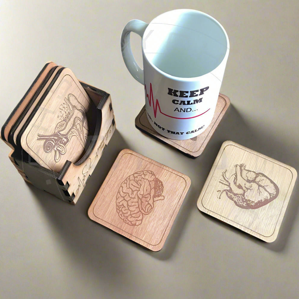 Medical Theme Set of 6 Coasters with Holder