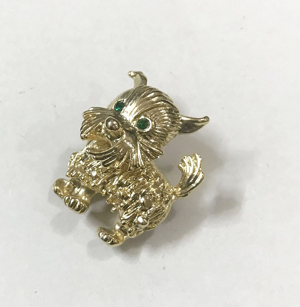 Shih Tzu Dog Brooch, Gold Finish