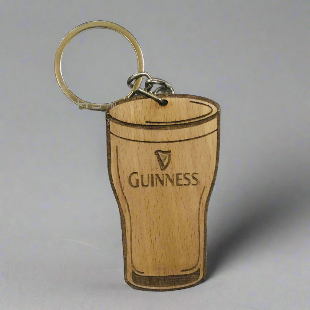 Irish Theme Guinness Harp Pint Wooden Keyring