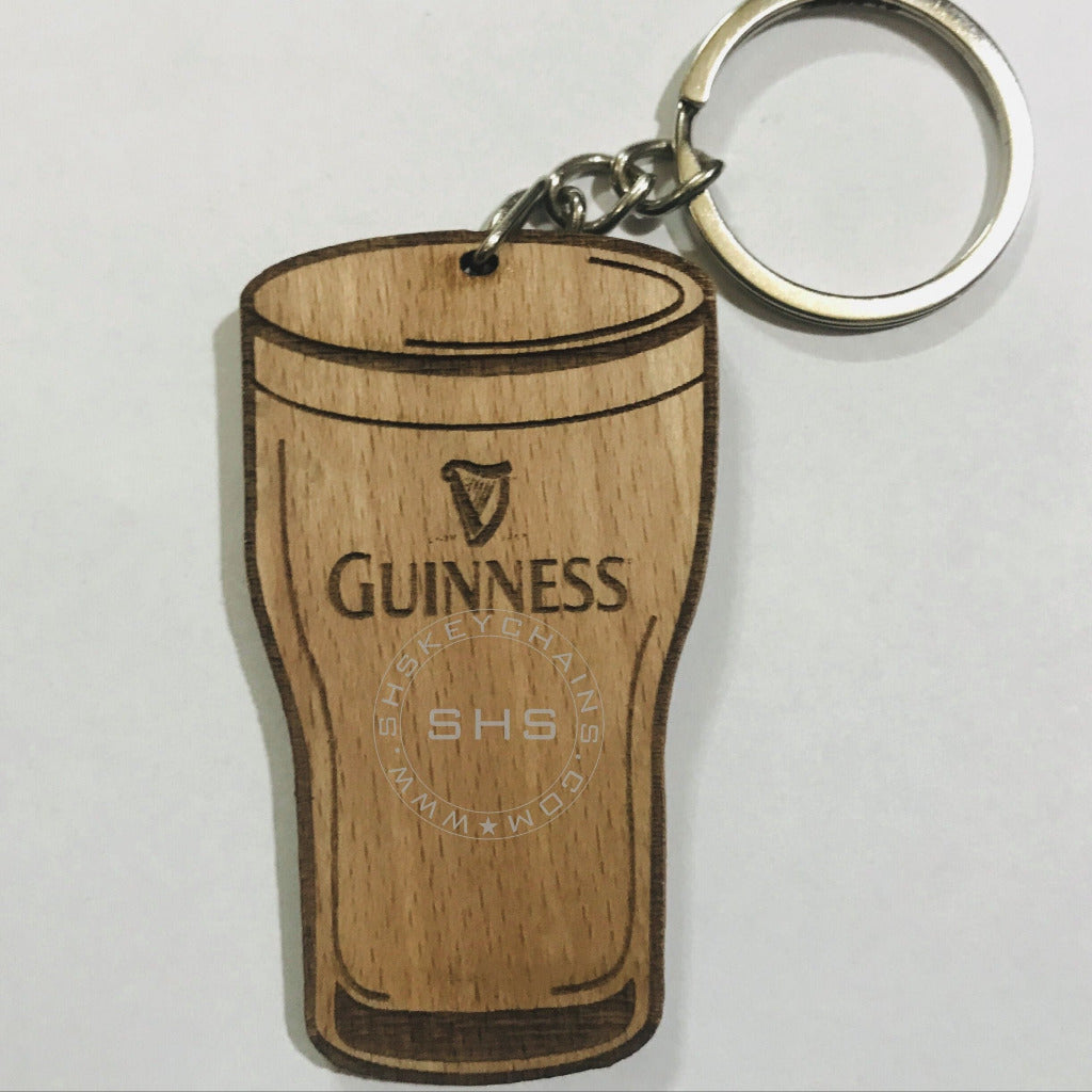 Irish Theme Guinness Harp Pint Wooden Keyring