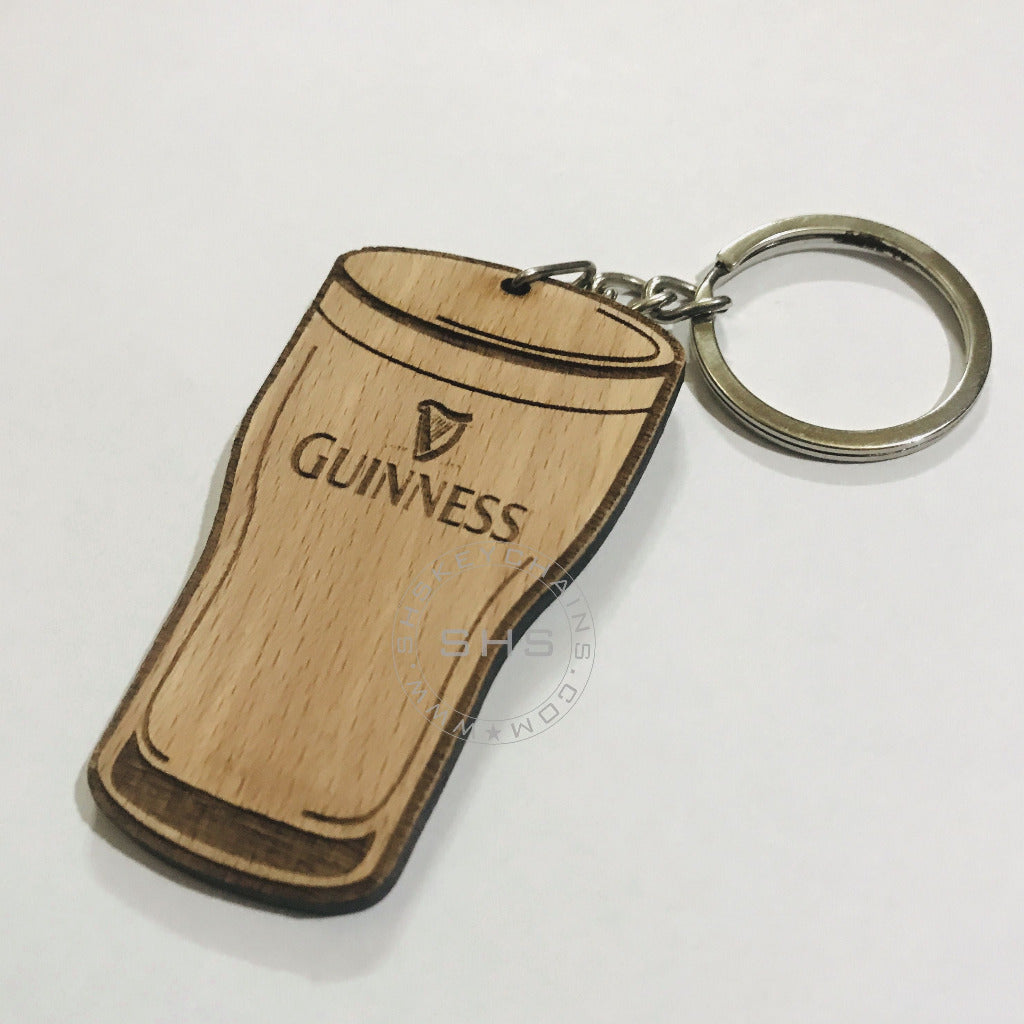 Irish Theme Guinness Harp Pint Wooden Keyring