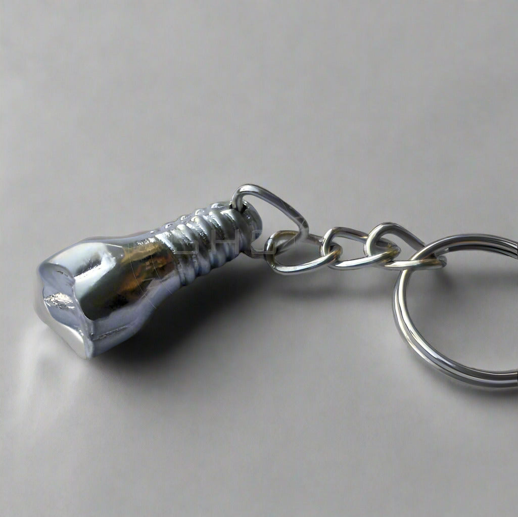 Tooth Shaped Implant Keychain Silver Plated