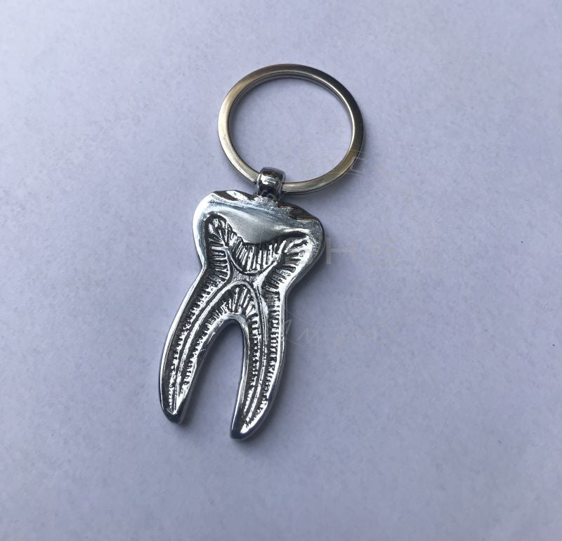 Large Tooth Keychain Silver Plated