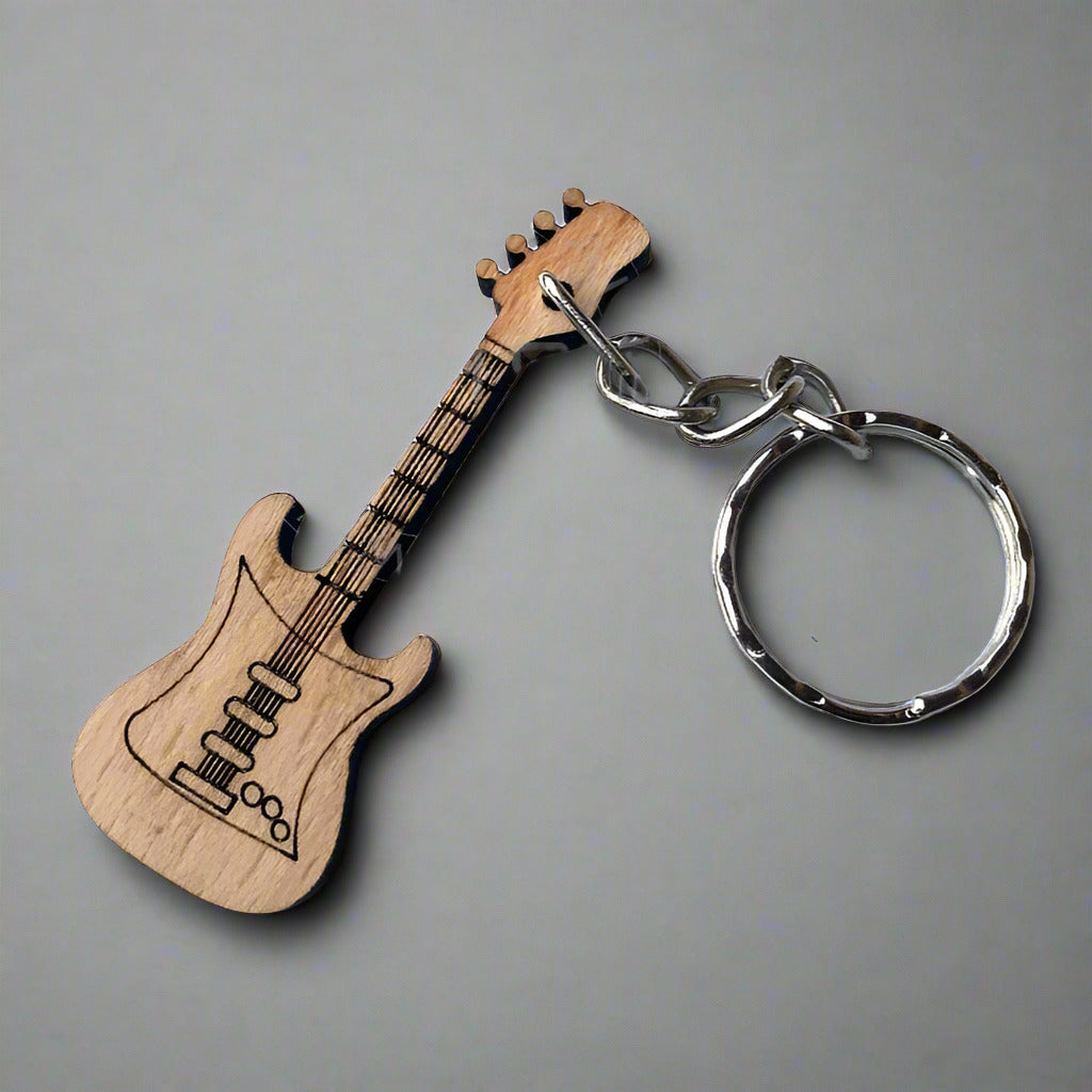 Guitar Shaped Wooden Keychain for Music Lovers