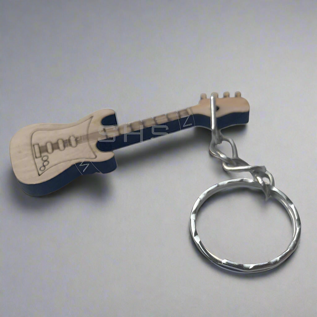 Guitar Shaped Wooden Keychain for Music Lovers