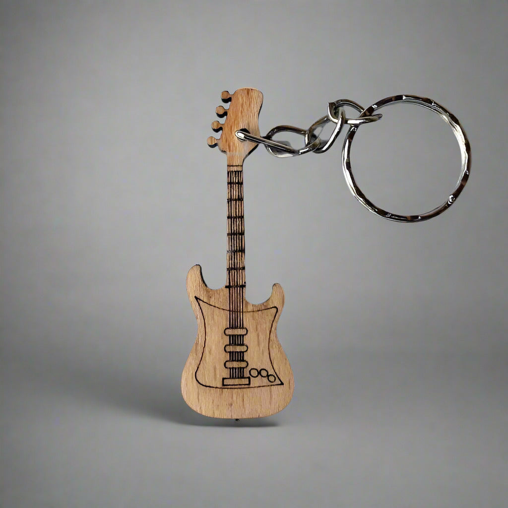 Guitar Shaped Wooden Keychain for Music Lovers
