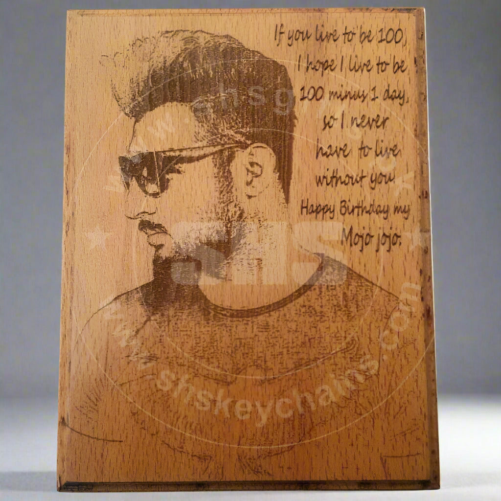 Customized Laser Engraved Beech Wood Picture Plaque - Large