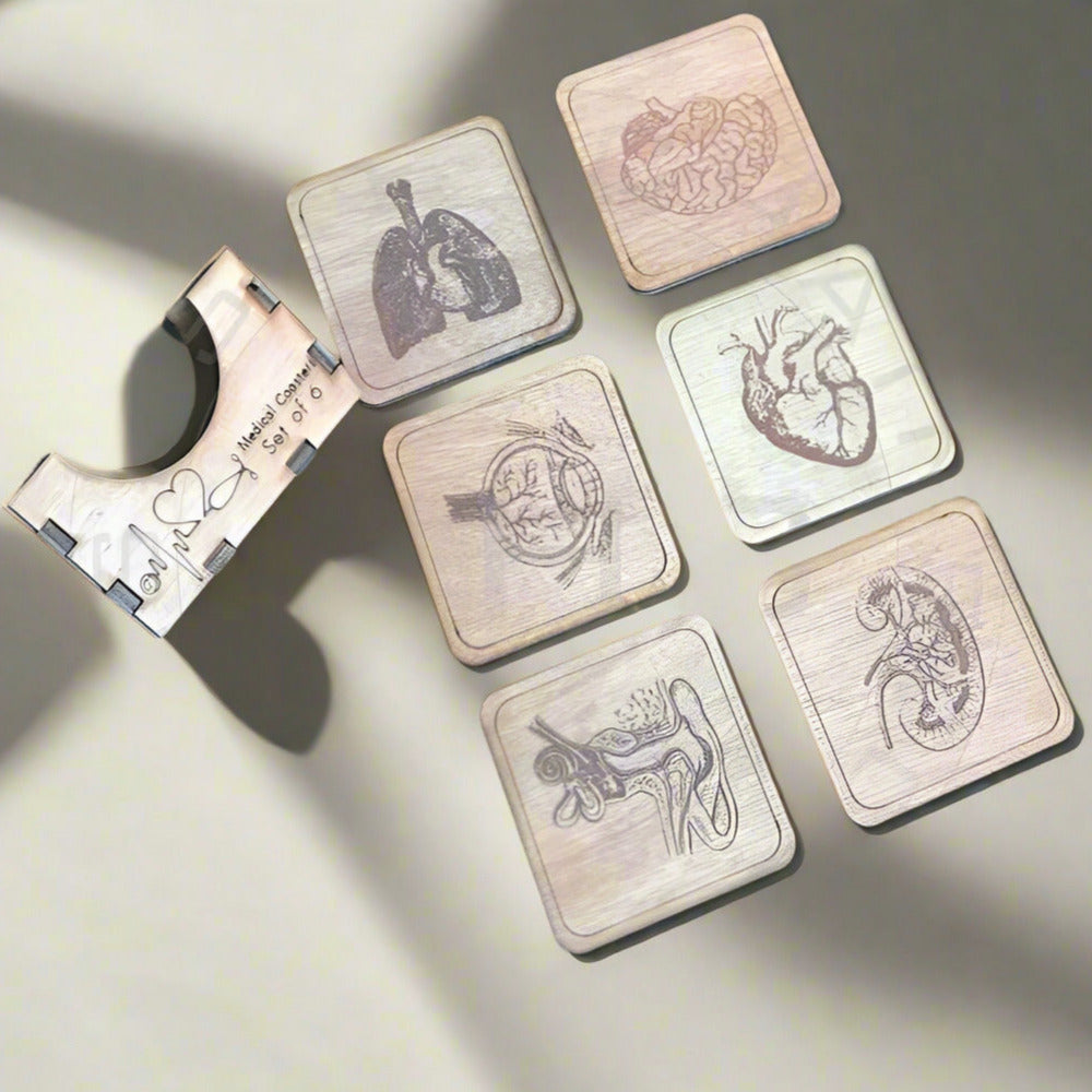 Medical Theme Set of 6 Coasters with Holder