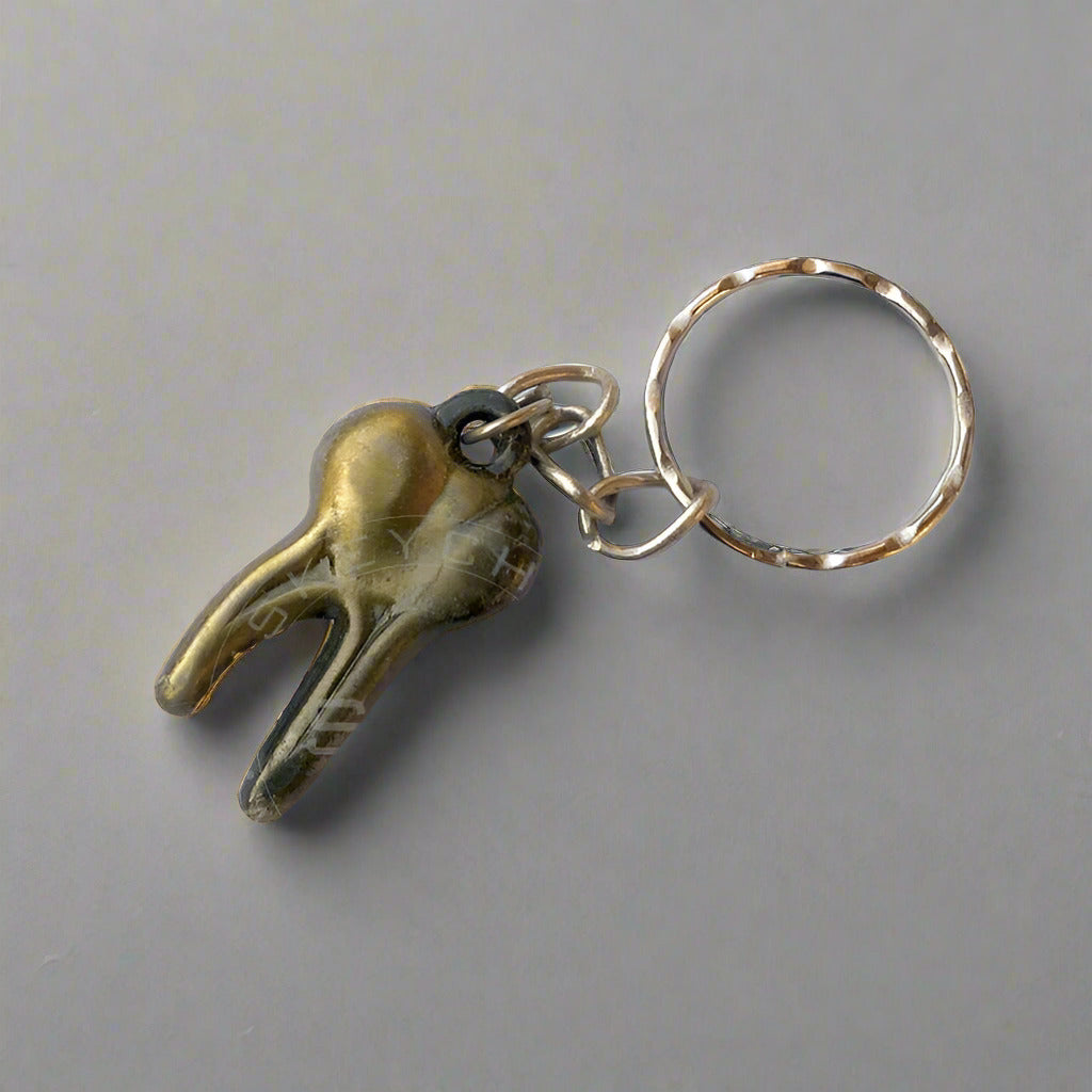 Small Molar Shaped keychain Two Roots