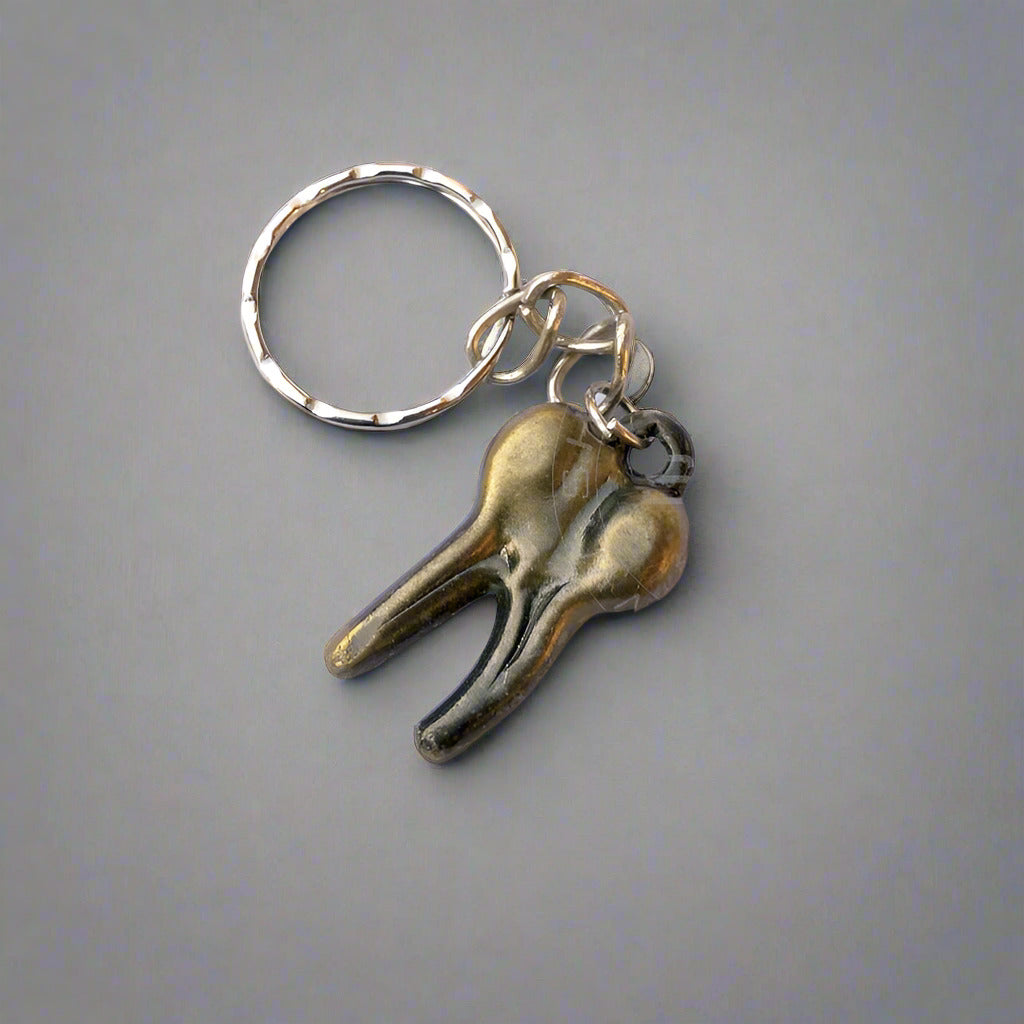 Small Molar Shaped keychain Two Roots