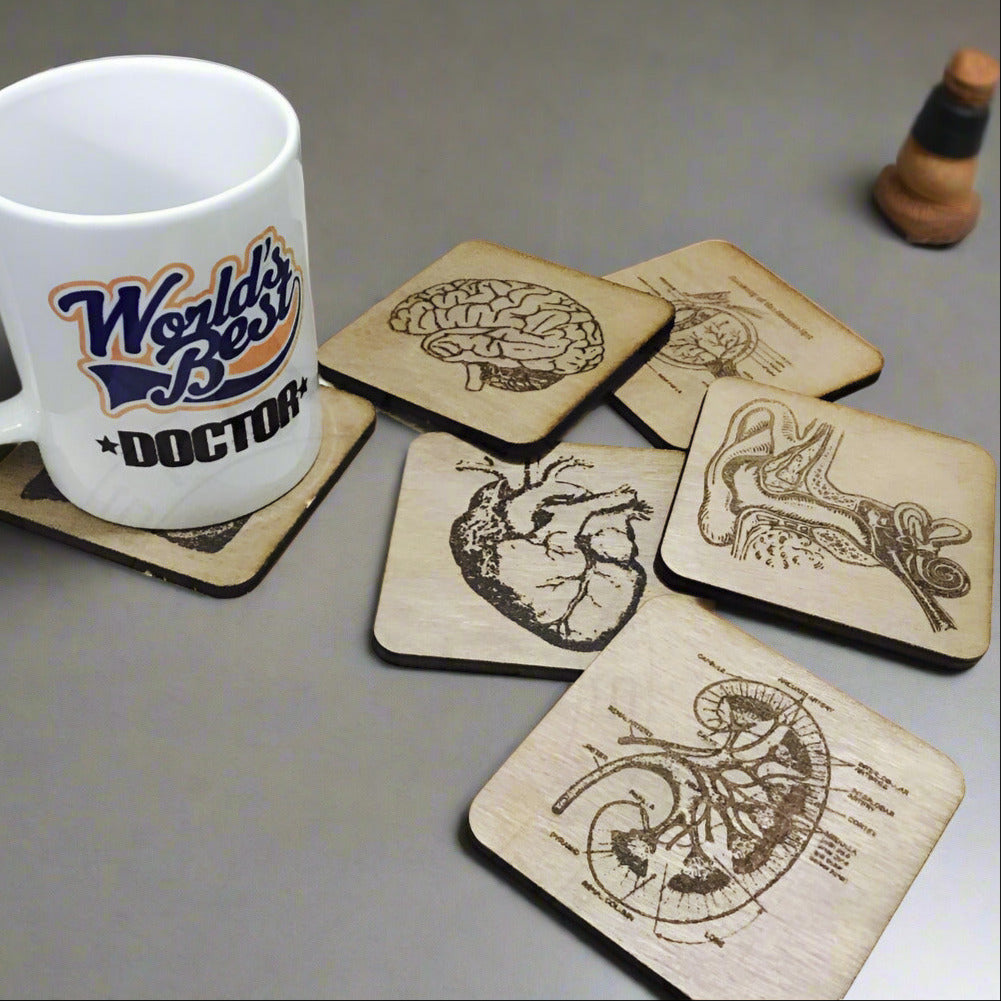 Medical Theme Set of 6 Coasters with Holder