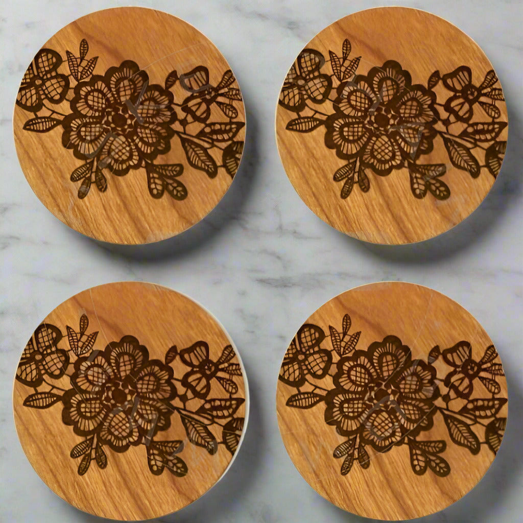 Laser Engraved Rosewood Coaster - set of 4 pcs
