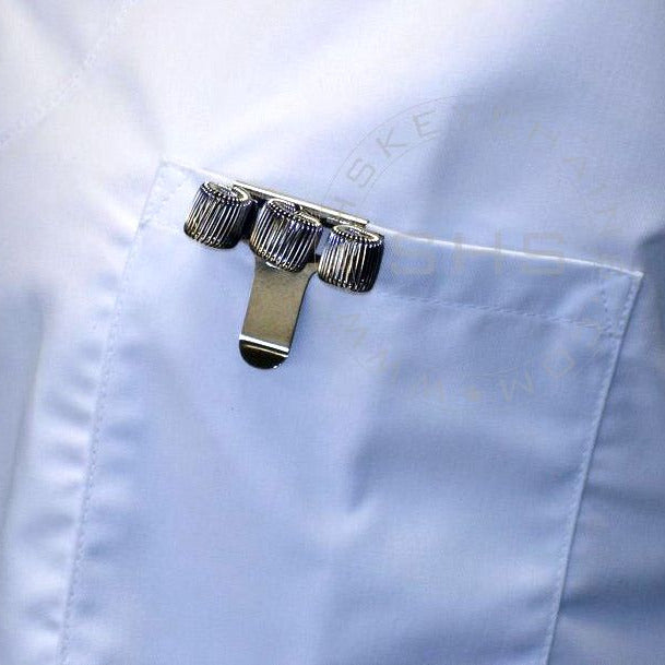 Triple Hole Metal Spring Pen Holder With Pocket Clip