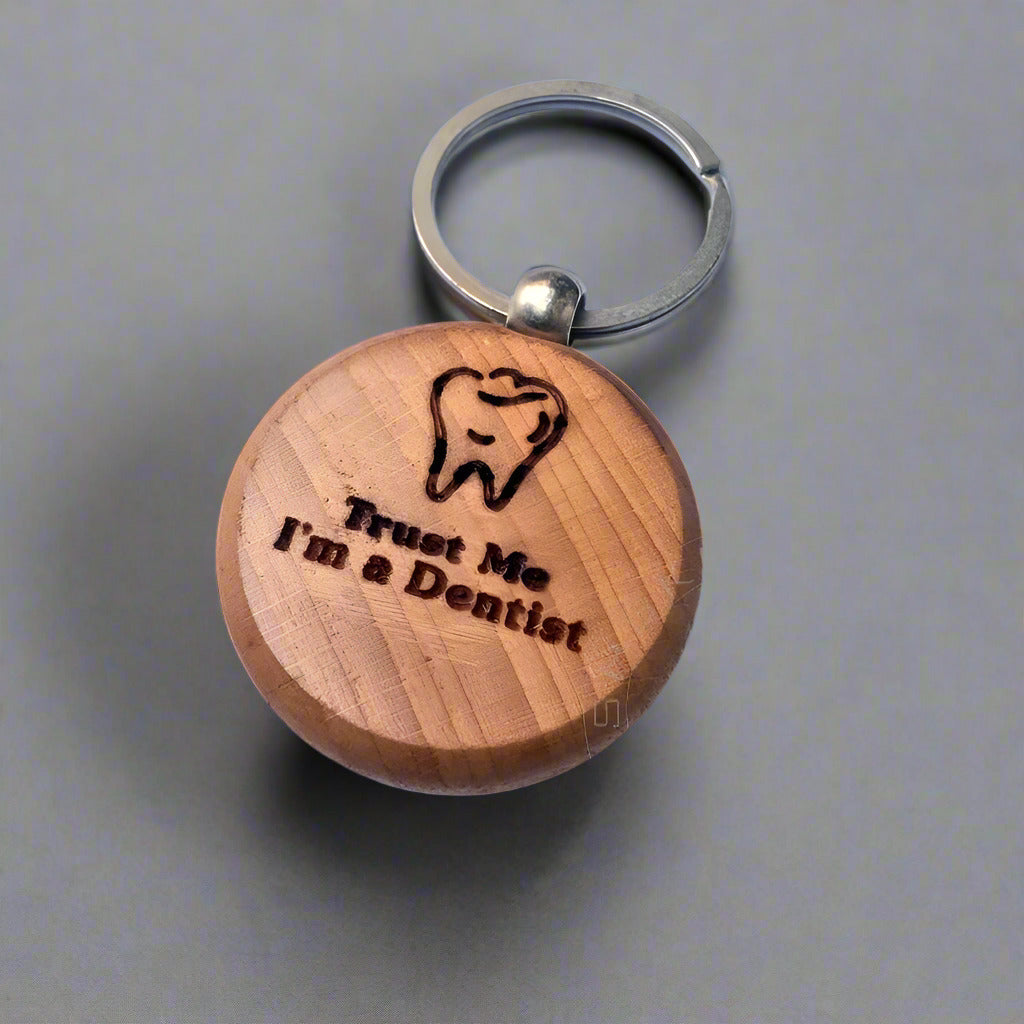 Round Wooden Laser Engraved Dentist keychain