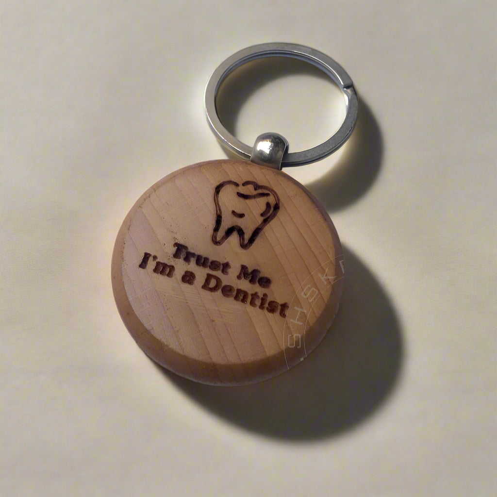 Round Wooden Laser Engraved Dentist keychain