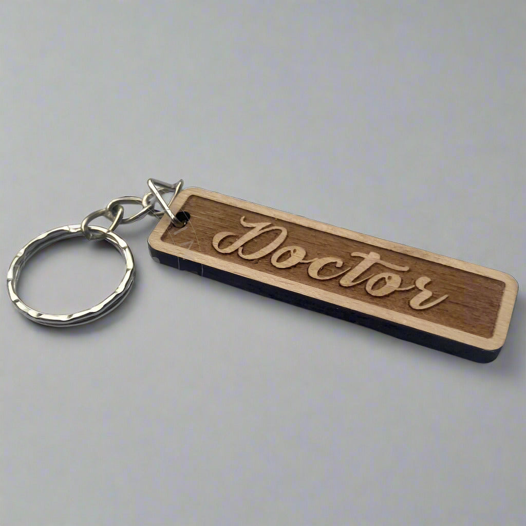Doctor's Keychain - Laser Engraved Wood