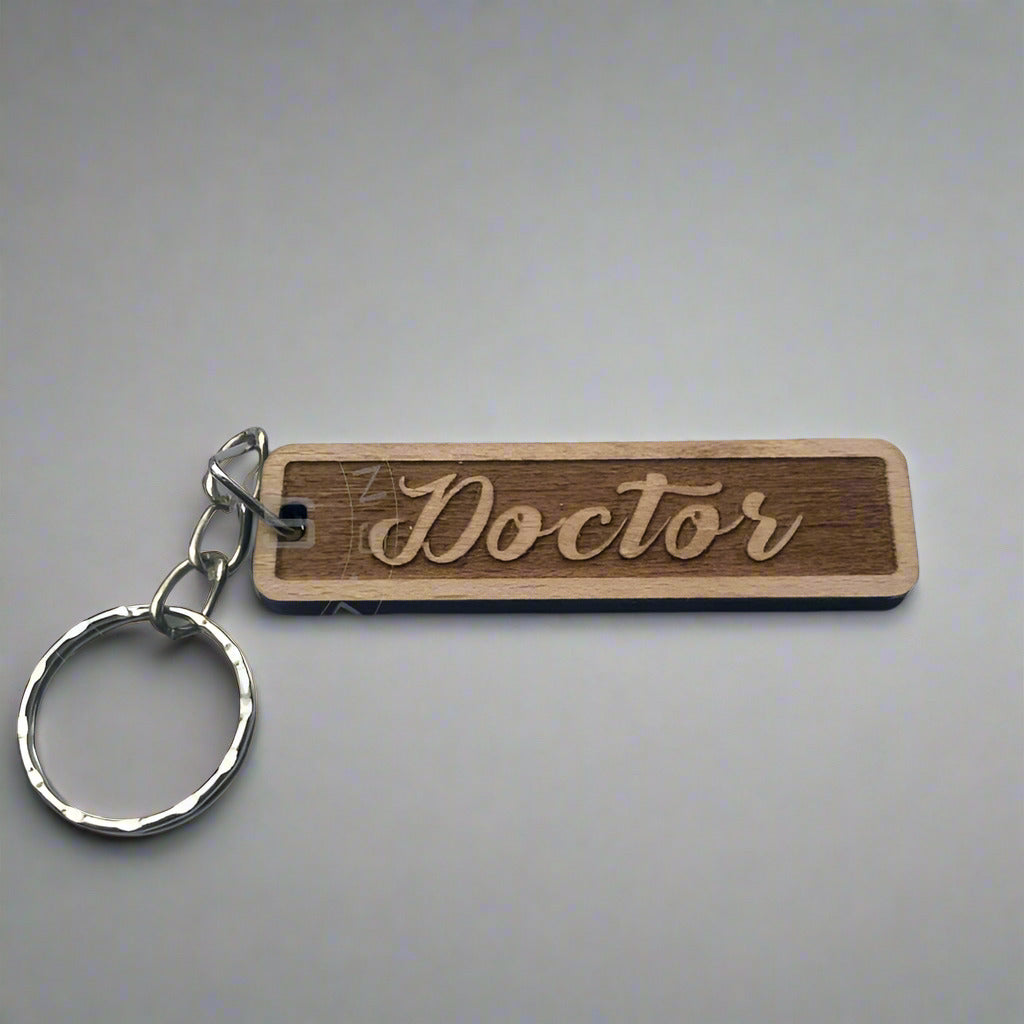 Doctor's Keychain - Laser Engraved Wood