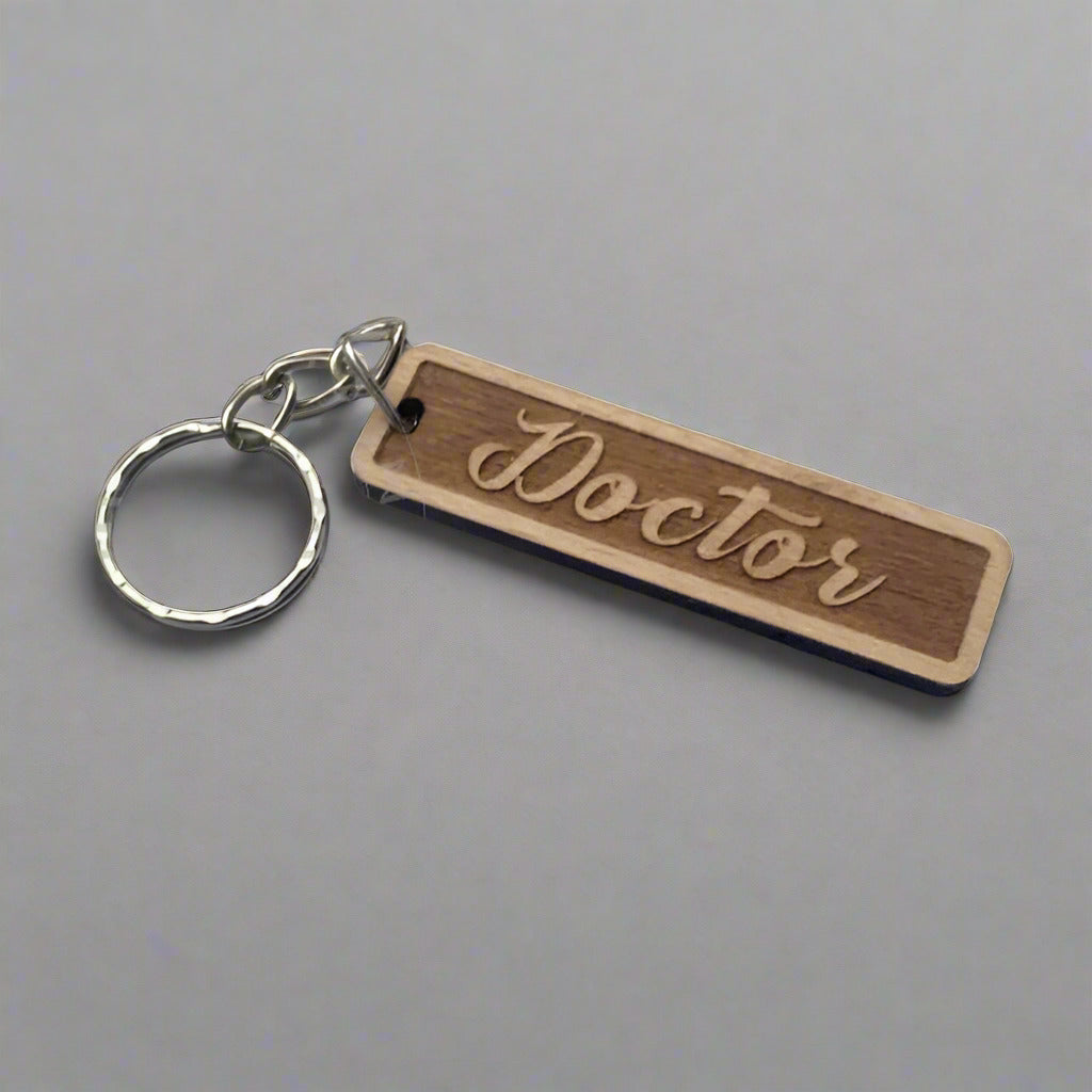 Doctor's Keychain - Laser Engraved Wood