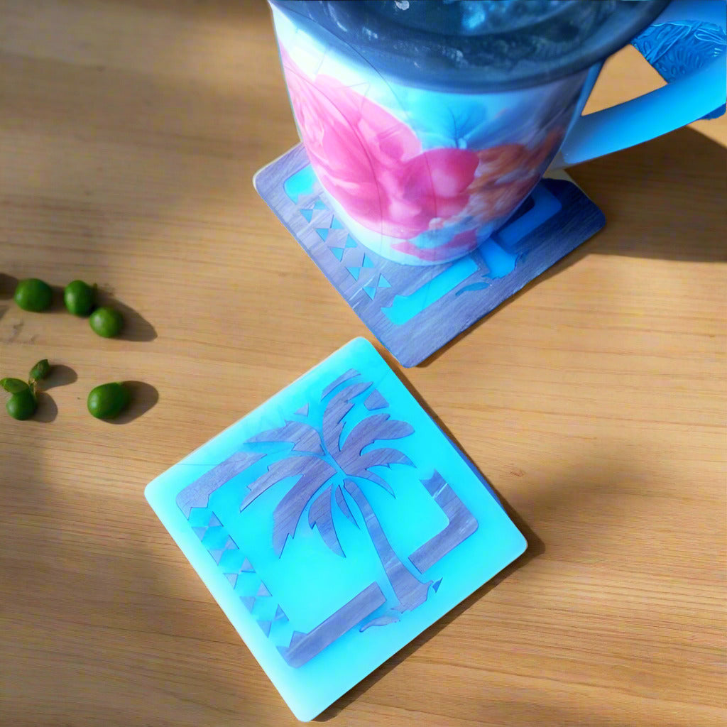 Acrylic with Wood Inlay Coasters Set of Four