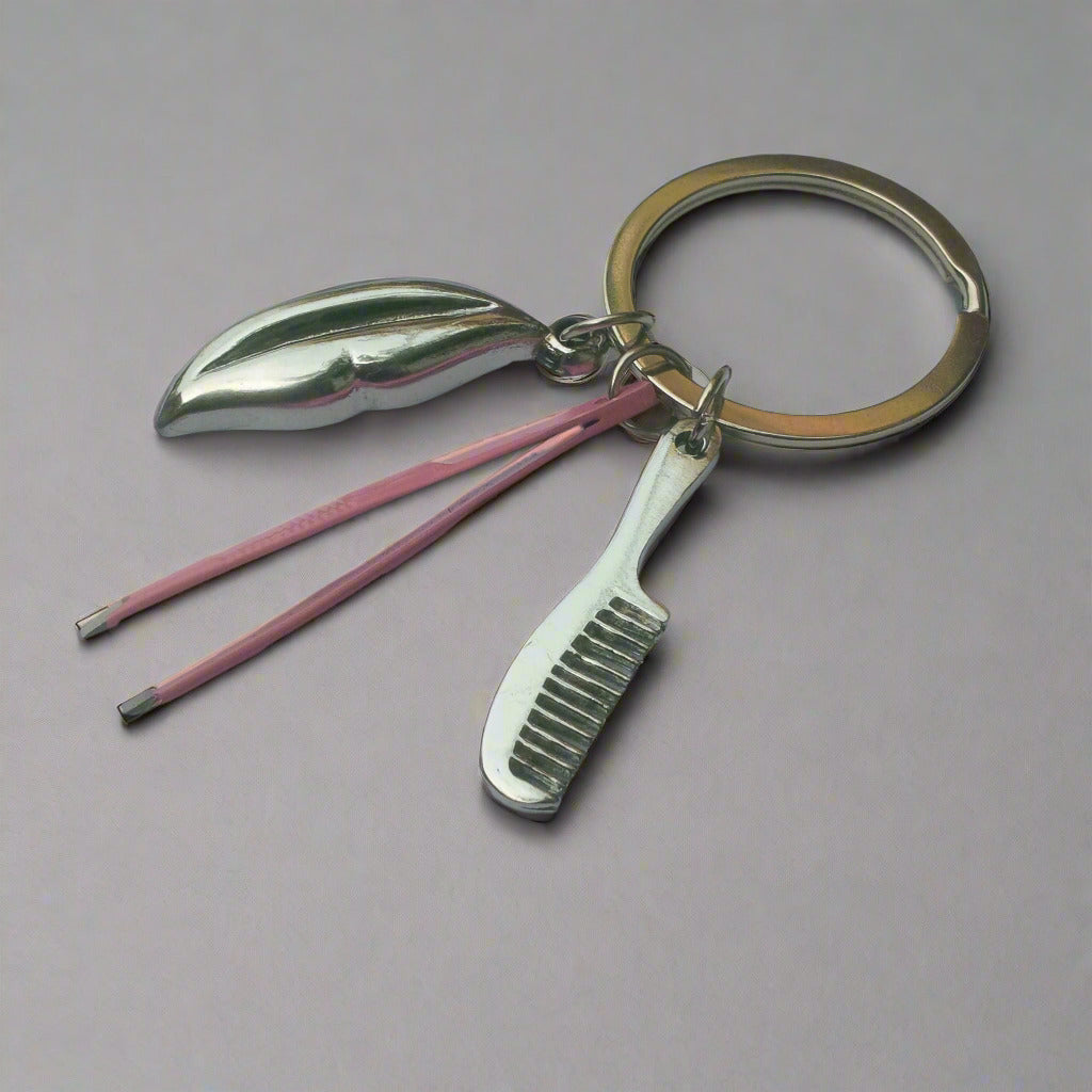 Beautician Charms Keychain - Lips-Tweezers-Comb