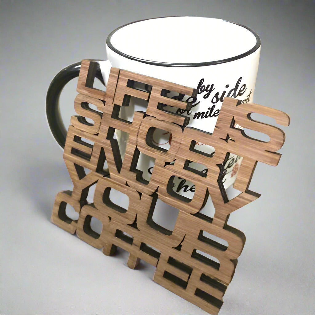 Coffee Theme Wooden Coasters - Set of 4