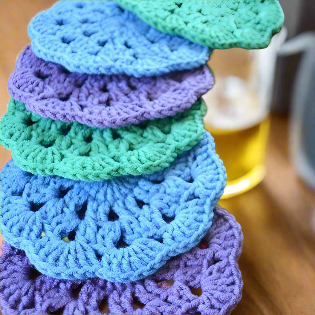 Crochet Coasters Set with Holding Basket-Set of 6