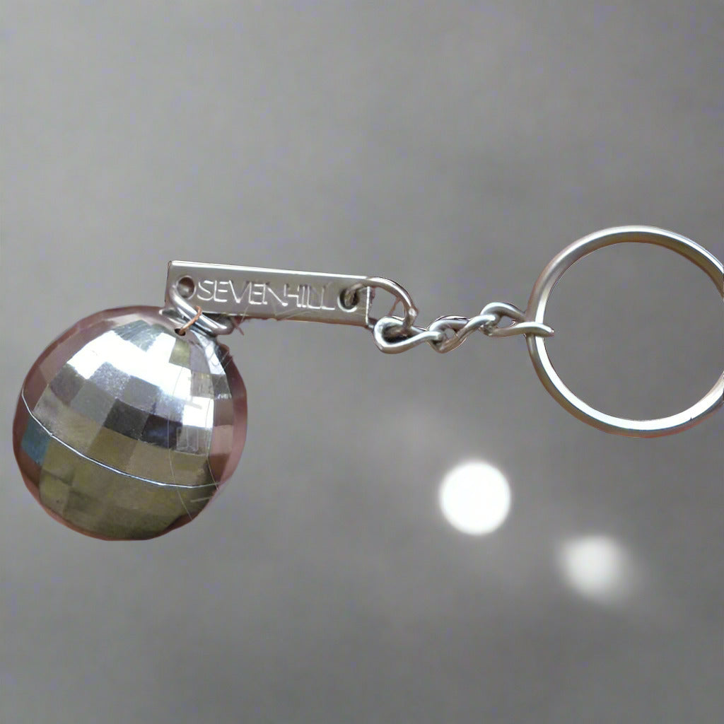 Disco Ball Keychain Silver Plated Plastic