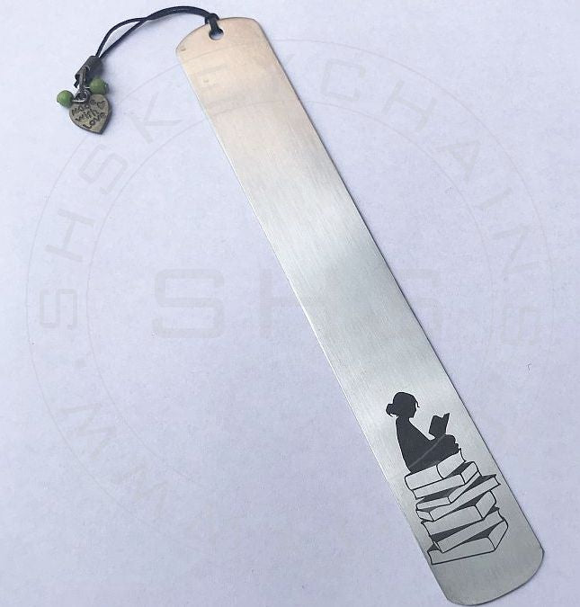 Stainless Steel Bookmark with Female Reader Image