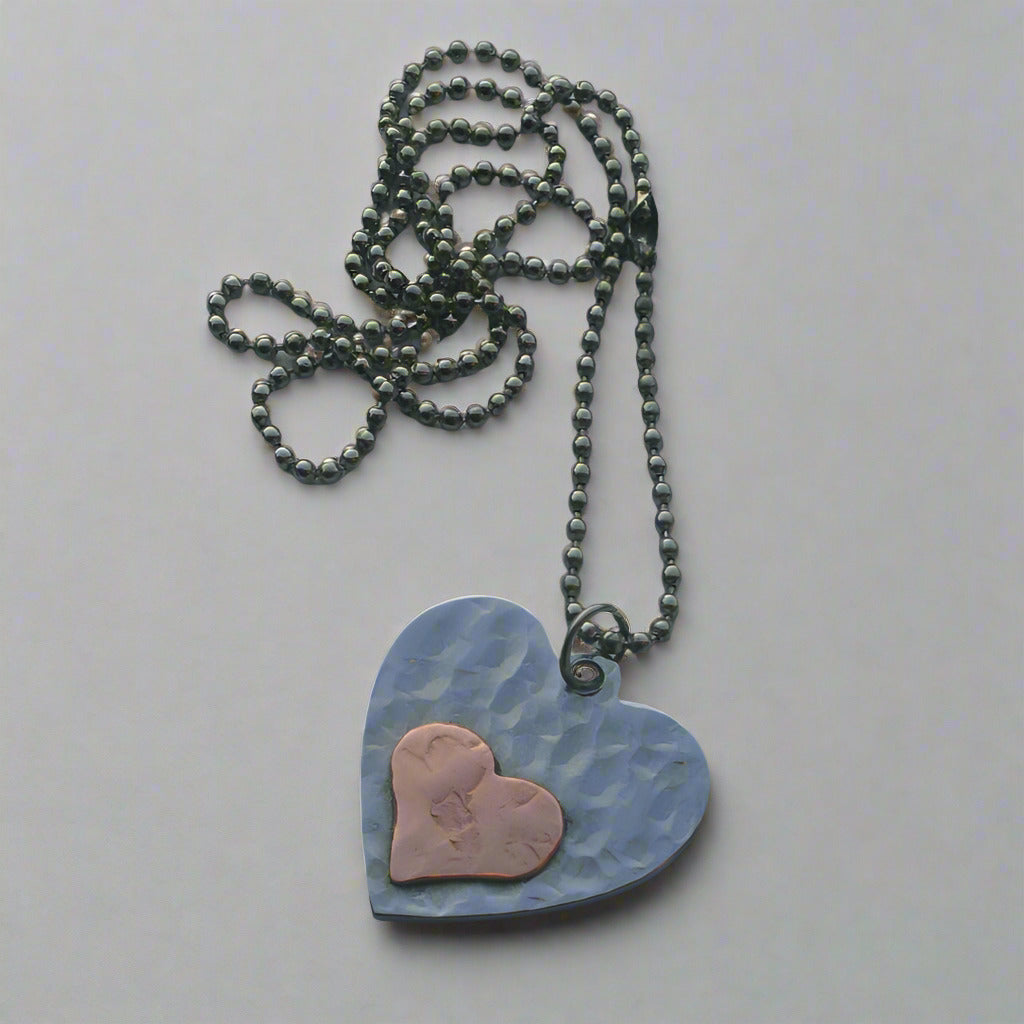 Handmade Hammered Hearts-Stainless Steel and Copper Pendant