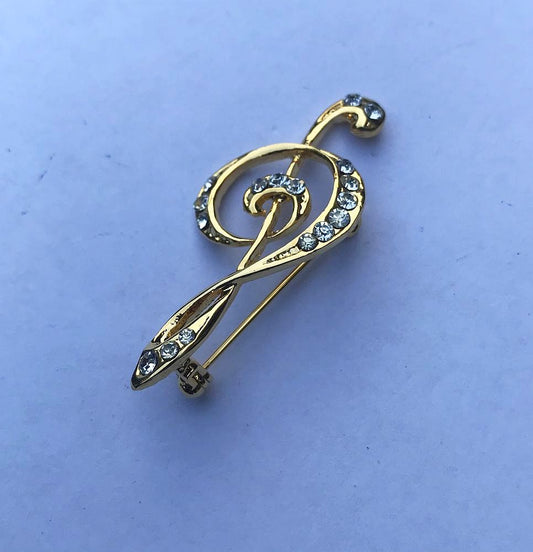 Brooch -Metal Musical Note with Beads