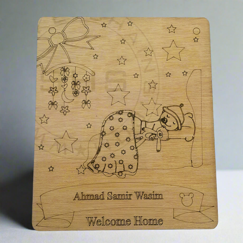 Card - Customizable Laser Engraved Plywood Newborn Baby