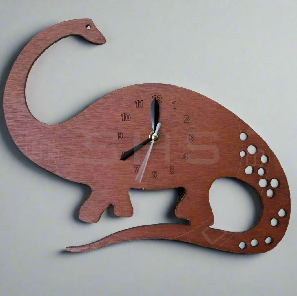 Dinosaur Shaped Laser Cut Plywood Clock for Children Room