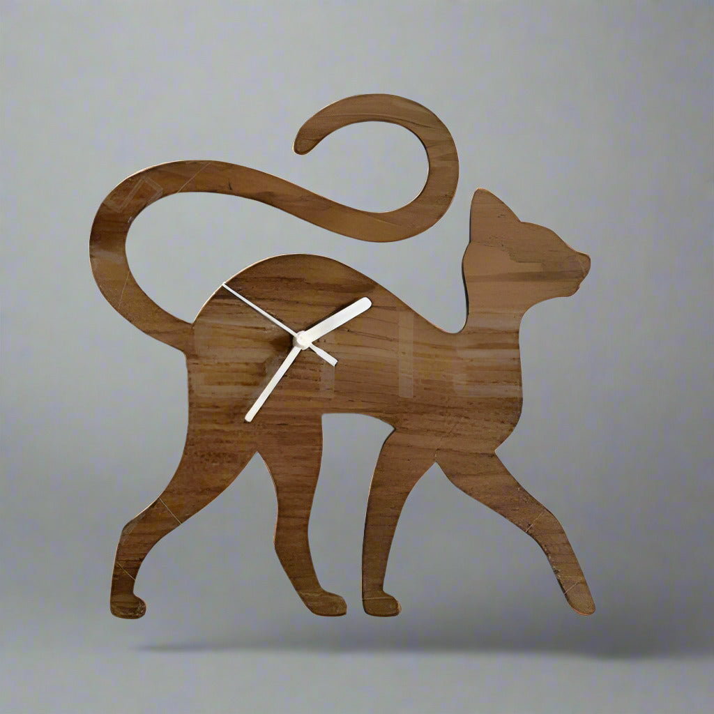 Cat Shped Laser Cut Plywood Clock for Children's Room