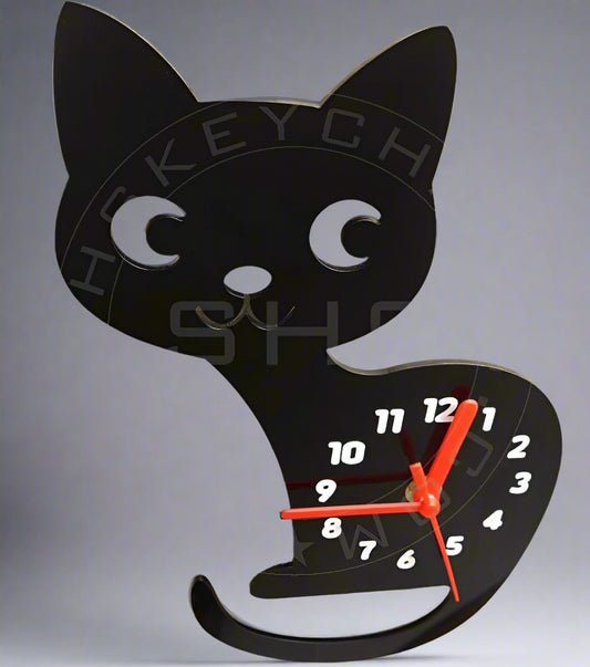 Cutie Cat Black Acrylic Clock for Children Room
