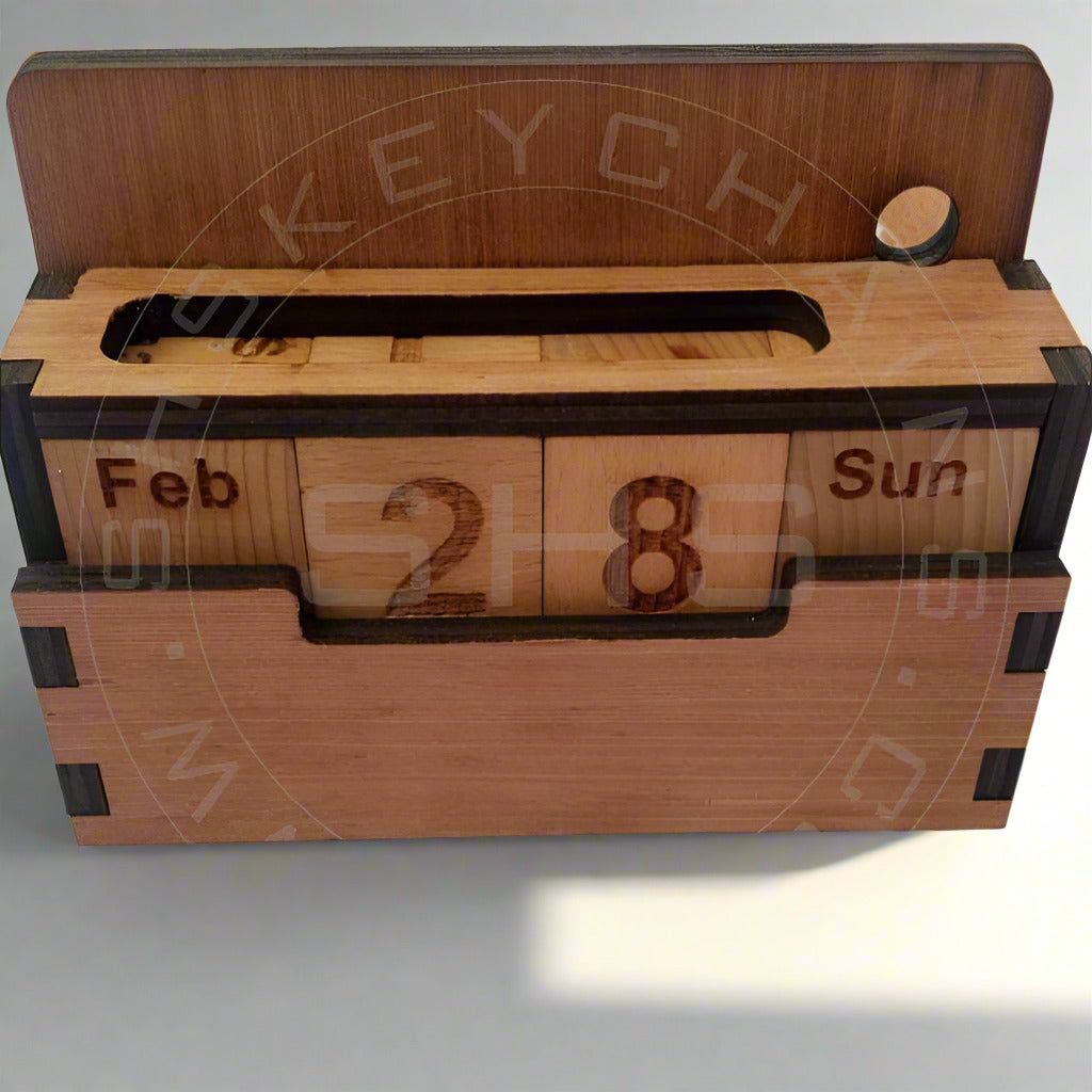 Perpetual Desk Calendar Plywood Cover- Wooden Squares