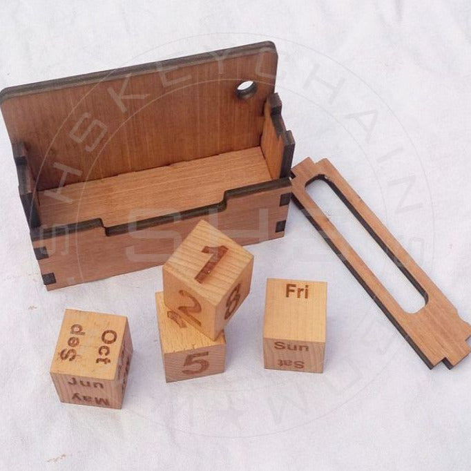 Perpetual Desk Calendar Plywood Cover- Wooden Squares