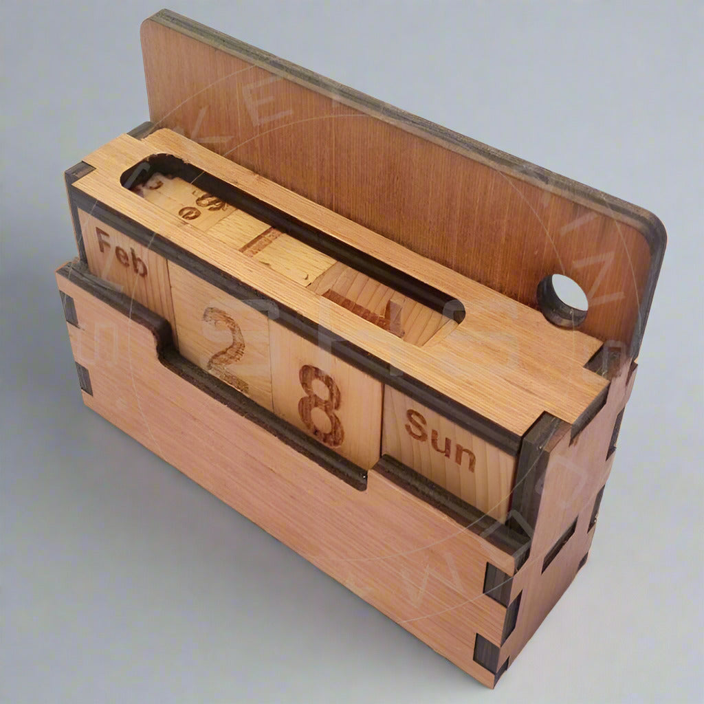 Perpetual Desk Calendar Plywood Cover- Wooden Squares