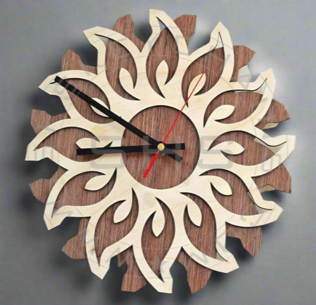 Double Shaded laser Cut Plywood Floral Clock