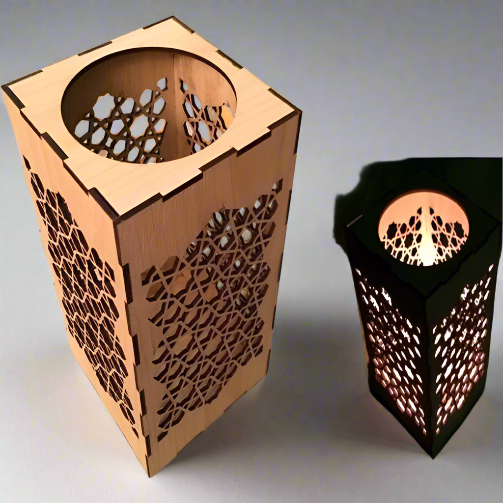 Laser Cut Calligraphic Plywood Candle Holder-Large