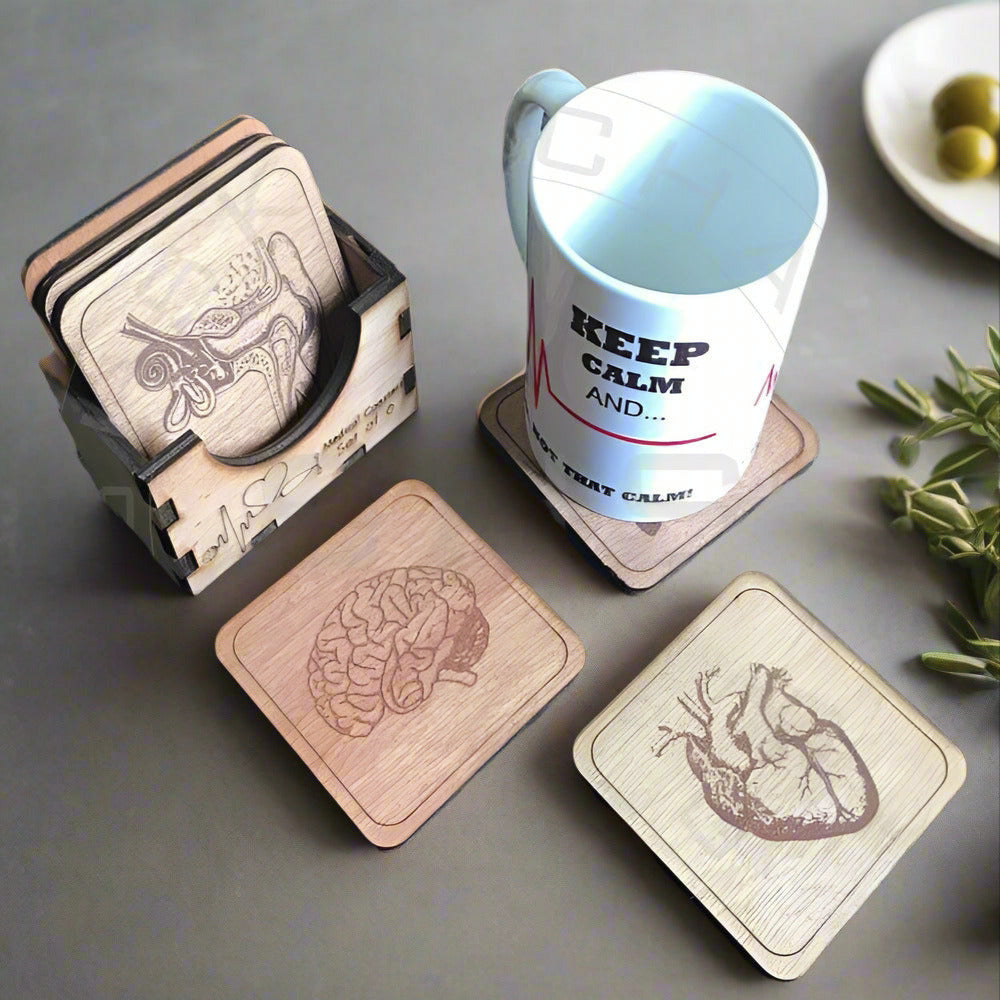 Medical Theme Set of 6 Coasters with Holder