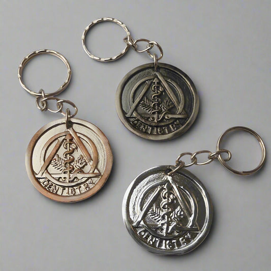 Keychain-Metal Round Tag Dentistry Symbol