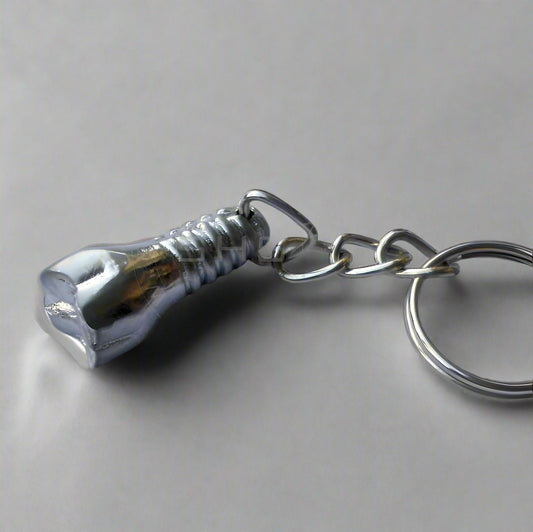 Tooth Shaped Implant Keychain Silver Plated