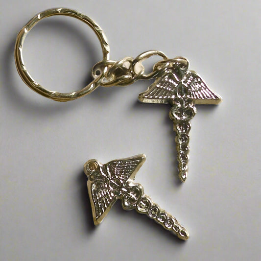Medical Emblem-Caduceus Keychain - Silver Plated