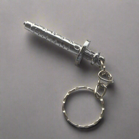 Medical Syringe Keychain-Silver Plated