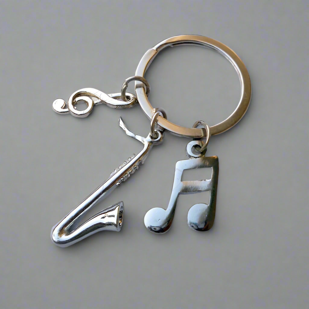 Miniature Saxophone with Musical Notes keychain